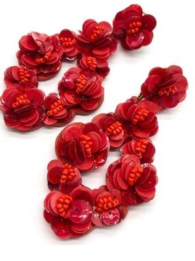 NEW J. Crew Red Sequin Leather Back Statement Earrings